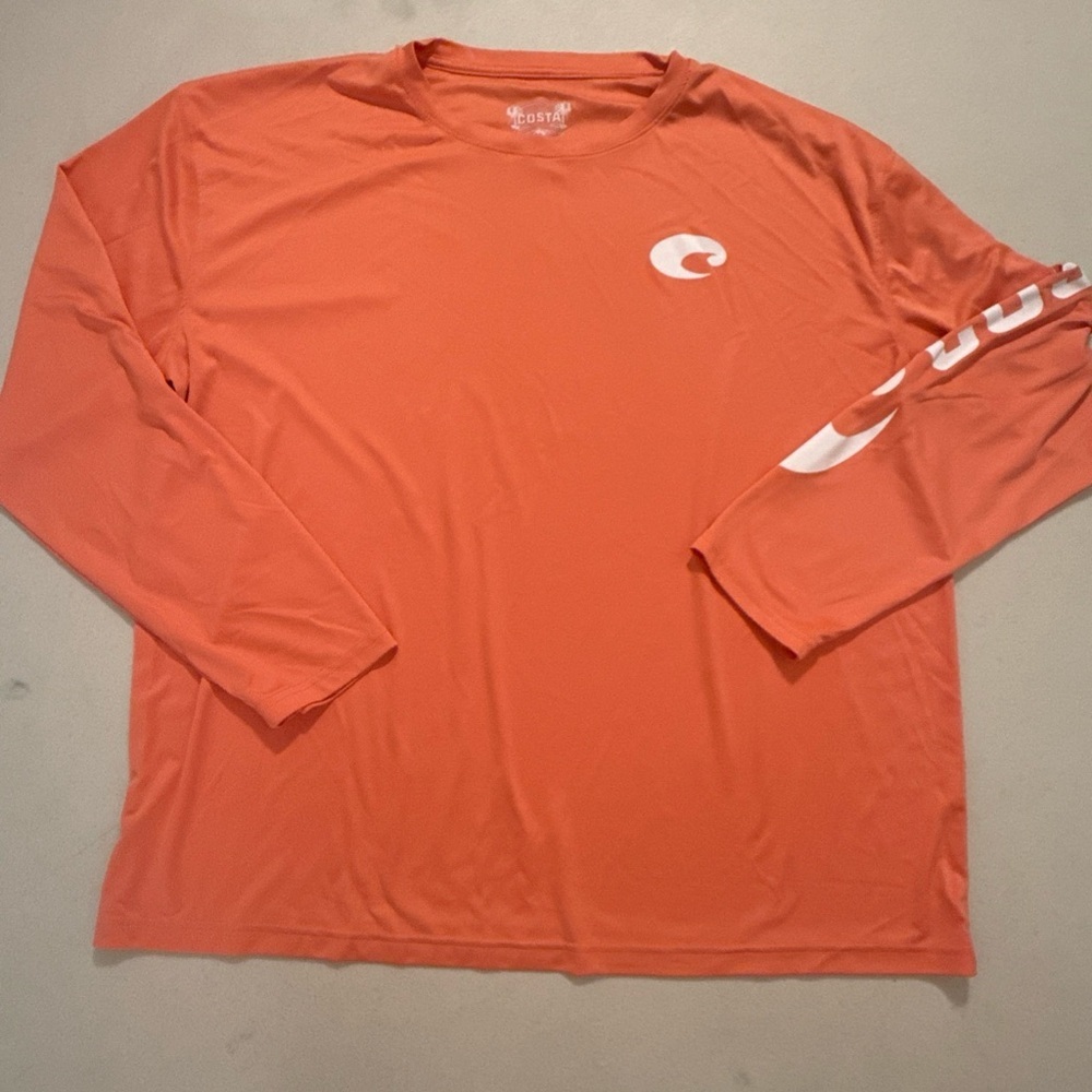 Men's Costa Technical Crew Long Sleeve T-Shirt in Salmon size Large